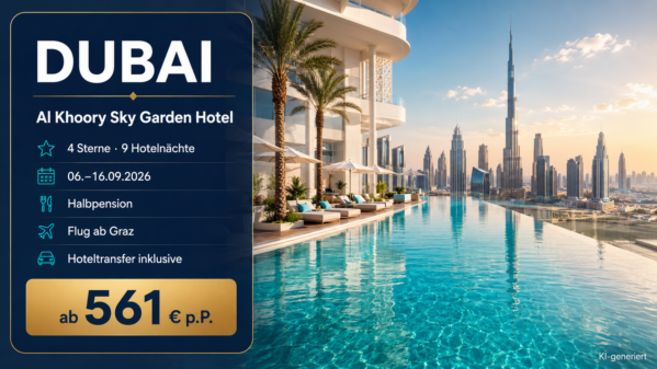 Vereinigte Arabische Emirate: Dubai – Al Khoory Sky Garden Hotel 4 Sterne – 10 Tage mit Halbpension