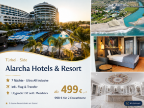 Türkei: Side – Manavgat – Alarcha Hotels & Resort 5 Sterne 8 Tage mit Flug inklusive Ultra All Inclusive ab 499 €