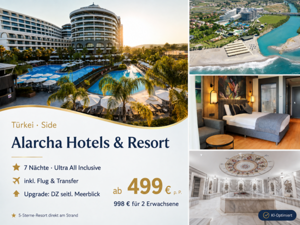 Türkei: Side – Manavgat – Alarcha Hotels & Resort 5 Sterne 8 Tage mit Flug inklusive Ultra All Inclusive ab 499 €