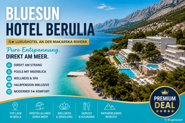 Kroatien – Bluesun Hotel Berulia – 7 Nächte im 5 Sterne-Strandhotel in Brela