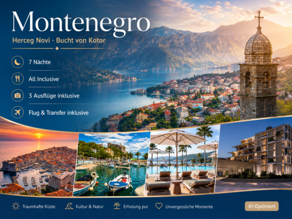 Montenegro: Herceg Novi – Carine Hotel Medun – 8 Tage inklusive Flug und All Inclusive + Ausflugspaket ab 999 €