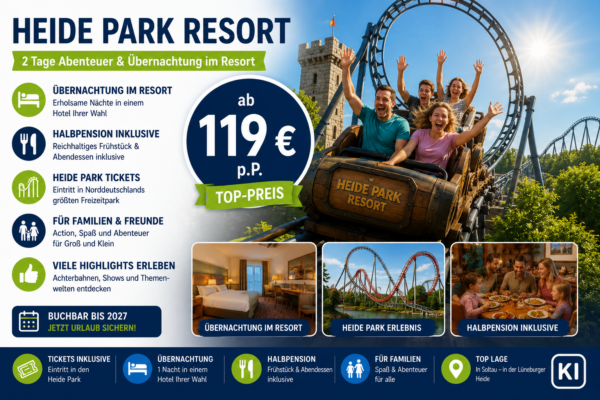 Heide Park Soltau mit Übernachtung im Resort – Freizeitpark-Erlebnis mit Halbpension und Tickets