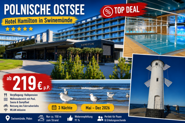Hotel Hamilton Spa & Wellness in Swinemünde – 4 Tage Polnische Ostsee mit Halbpension & Wellness