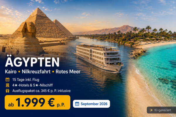Ägypten – Kairo mit Pyramiden, Nilkreuzfahrt ab/an Luxor & Baden am Roten Meer – 4-Sterne All Inclusive