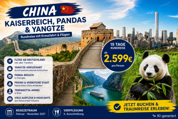 China intensiv erleben * 15 Tage Rundreise mit Pandas, Yangtze-Kreuzfahrt & Shanghai mit 4-Sterne-Komfort