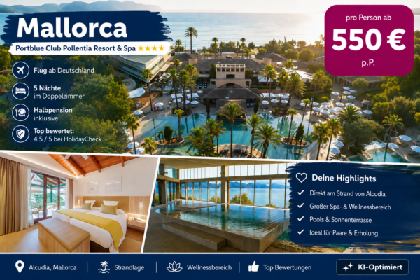 Spanien Mallorca – PortBlue Club Pollentia Resort & Spa 4★★★★ mit Flug und Halbpension