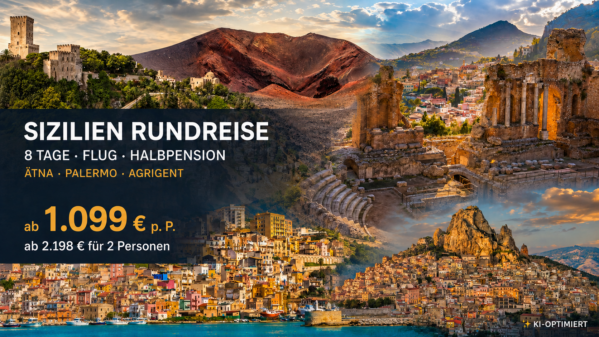 Italien: Siziliens Entdeckungen zwischen Vulkanen und Küsten – 8 Tage mit Flug inklusive Halbpension und Ausflugspaket ab 1.099 €