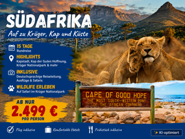 Südafrika intensiv – 15 Tage Safari – Krüger-Nationalpark -Kap der Guten Hoffnung – Garden Route erleben