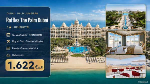 Dubai: Raffles The Palm Dubai – 5 Sterne Hotel – 10 Tage inclusive Flug und Halbpension
