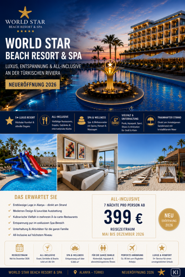 Türkei – World Star Beach Resort & Spa – Neueröffnung 2026 in Alanya