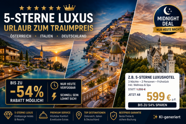 Wellness- & Luxusurlaub zum Wunschpreis – Mit midnightdeal bis zu 54 % sparen
